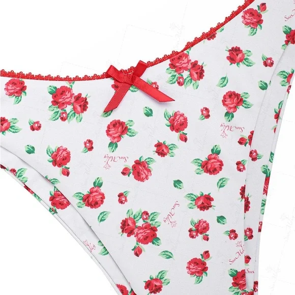 White Floral Bikini Set with Red Trim - Women's Swim NWT - Picture 5 of 6
